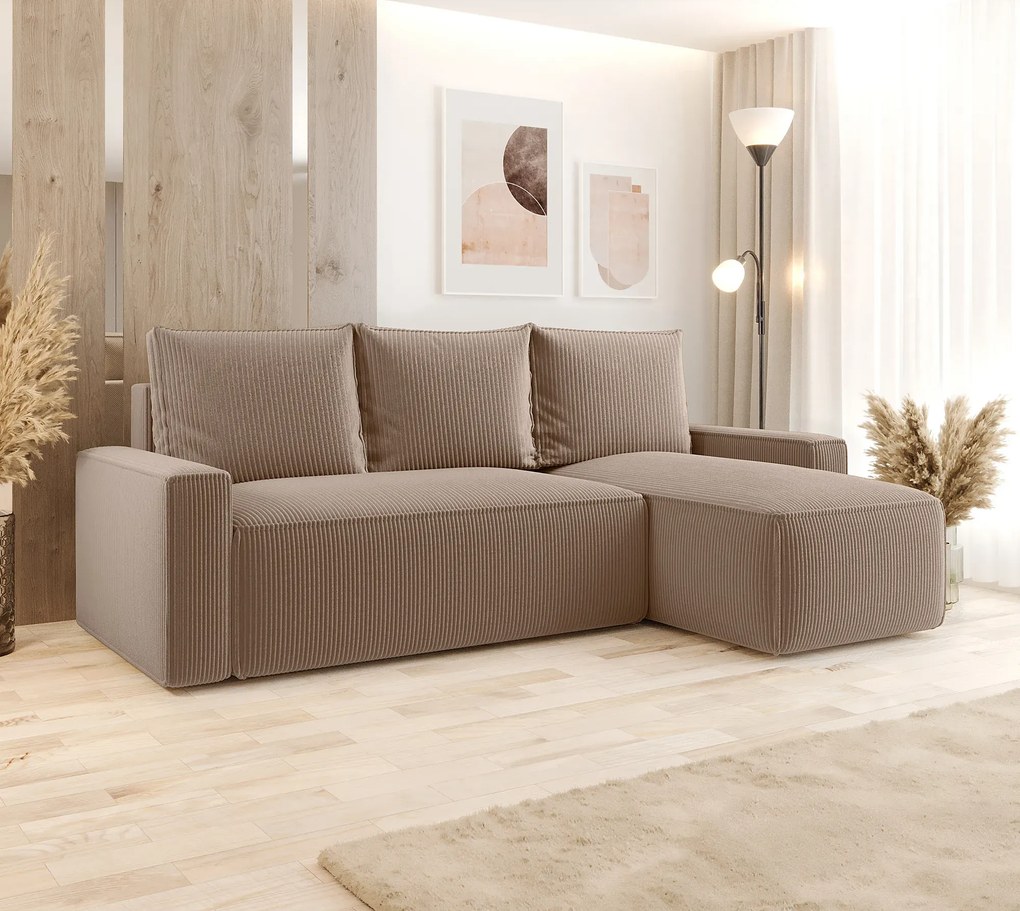 Beżowy narożnik rozkładany z pojemnikiem R8-H53