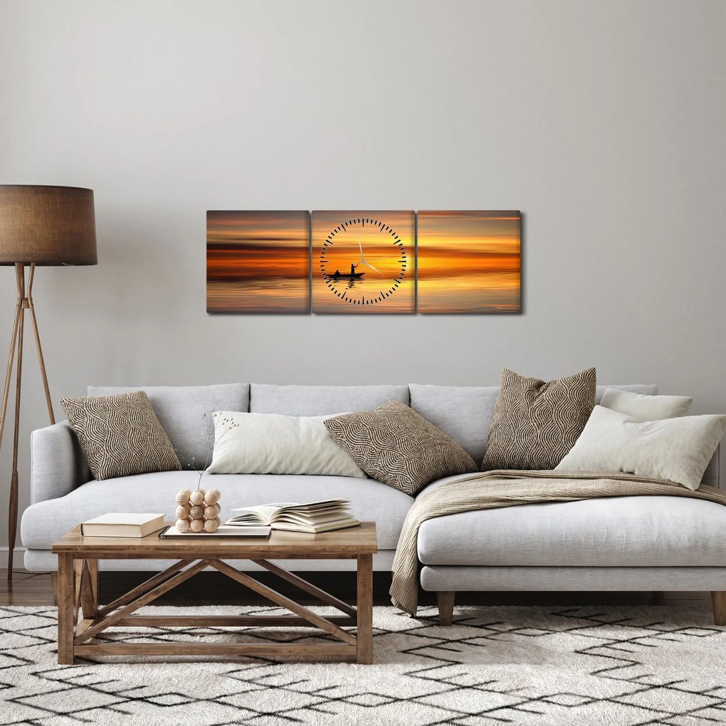 Obraz - żeglowanie na łodzi (z zegarem) (90x30 cm)