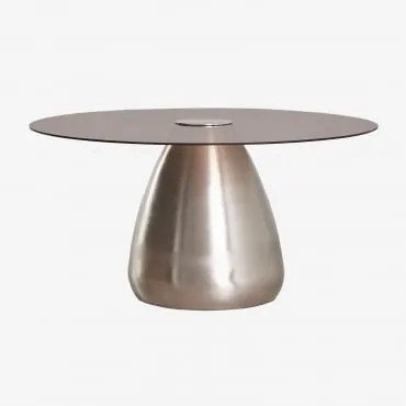 Okrągły Stolik Kawowy Ø80 Cm Ze Szkła Hartowanego Mariana Szczotkowana Szarość - Sklum