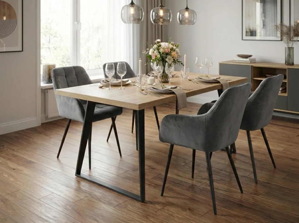 Szare krzesło jadalniane LOREN VELVET z czarnymi nogami