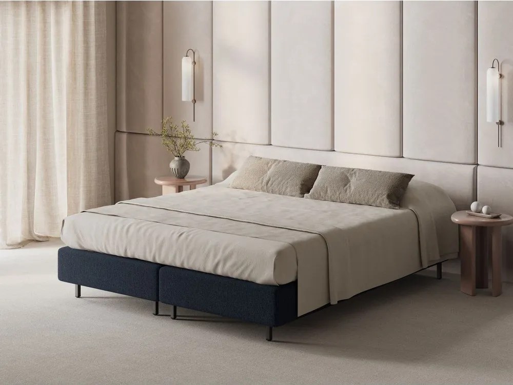 Ciemnoniebieskie tapicerowane łóżko dwuosobowe bez zagłówka 200x200 cm Whale – Micadoni