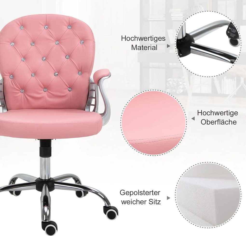 HOMCOM Ergonomiczne krzesło biurowe wyściełane różowe oparcie regulowane PU 59x60x95–105 cm | Aosom PL