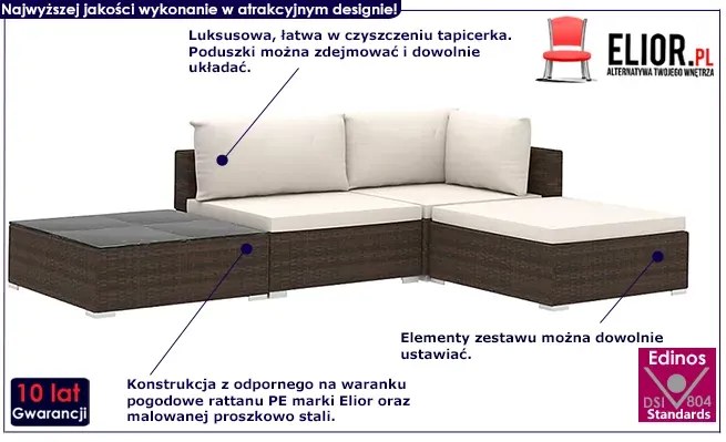 4 częściowy brązowo kremowy zestaw wypoczynkowy do ogrodu P7-N46