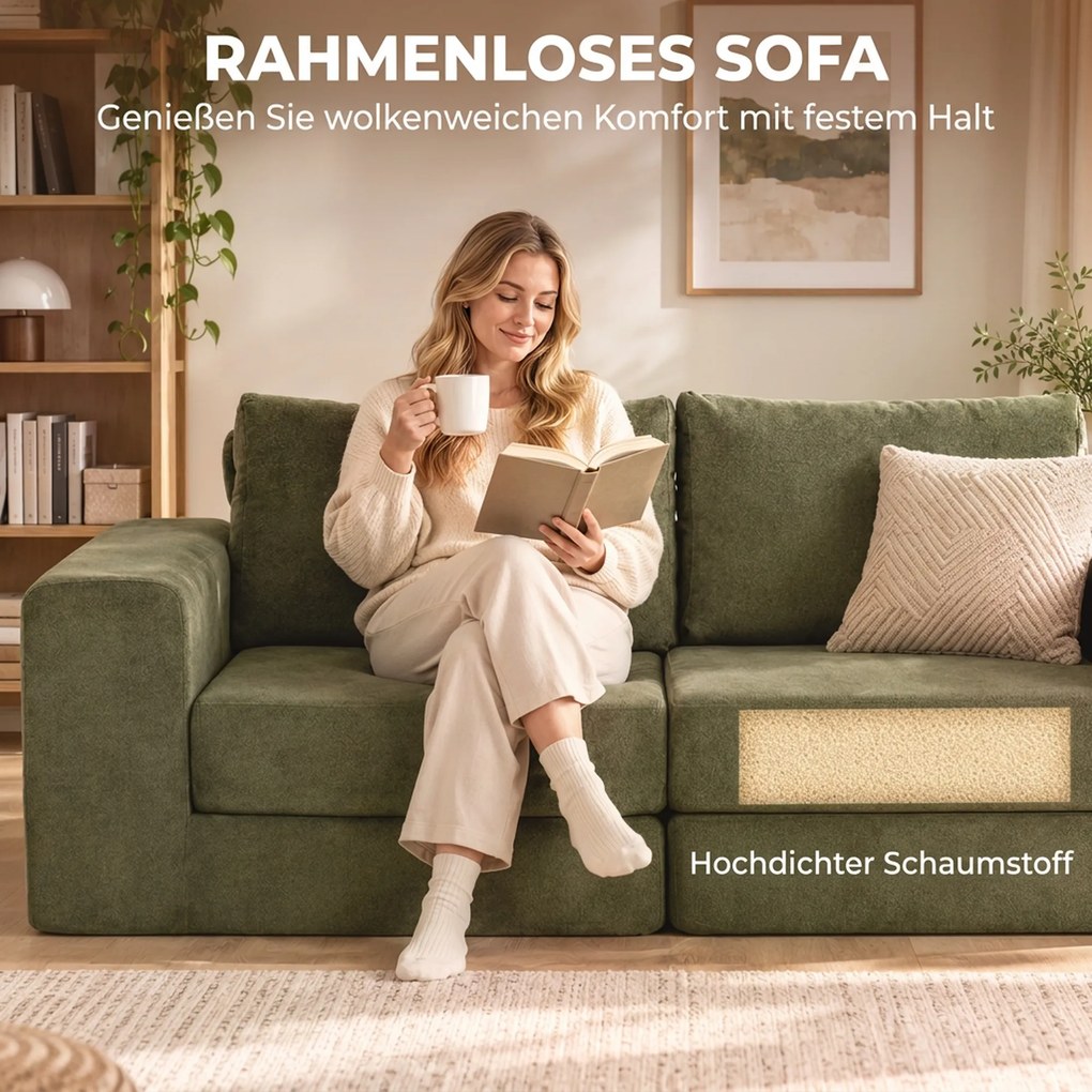 HOMCOM Sofa z funkcją spania 4-w-1 rozkładana składana poduszki 2-osobowa Zielona | Aosom PL