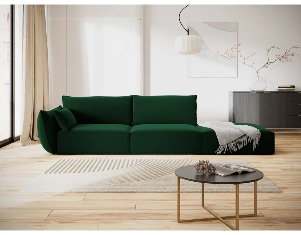Ciemnozielona aksamitna sofa lewostronna 264 cm Vanda – Mazzini Sofas