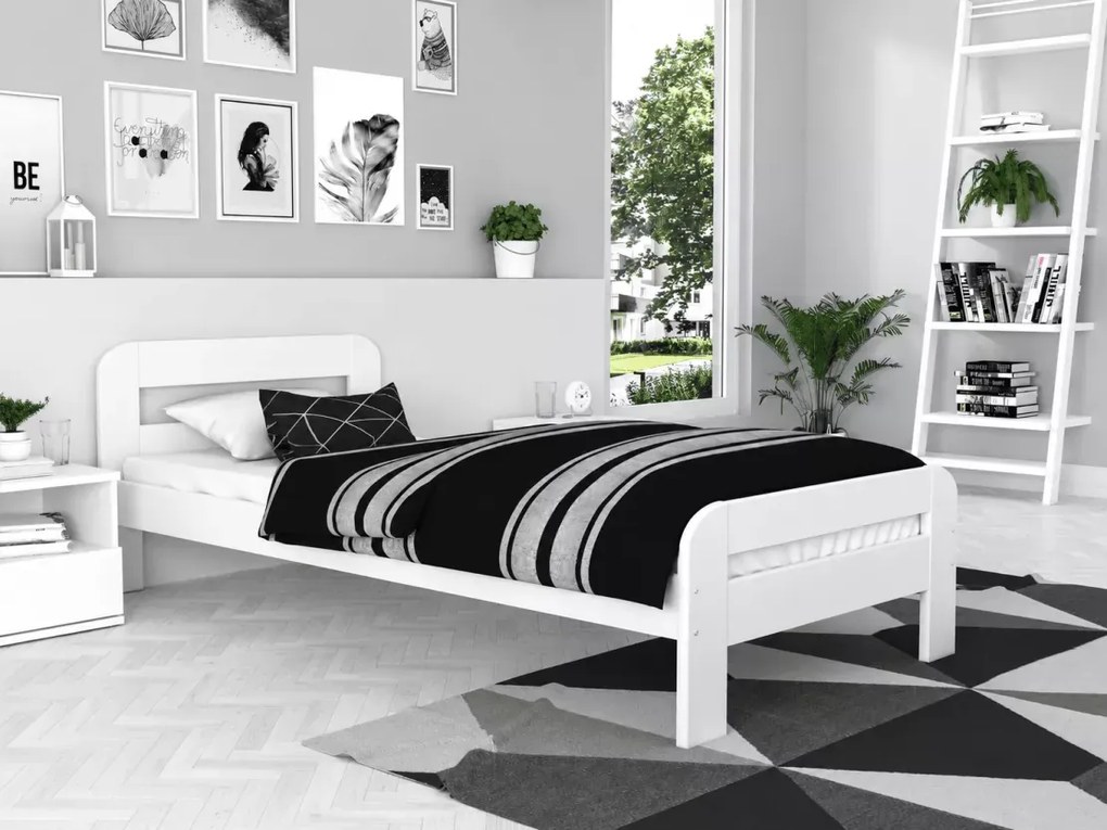 Łóżko drewniane ze stelażem Tresi 90x200-180x200 sosna białe szare