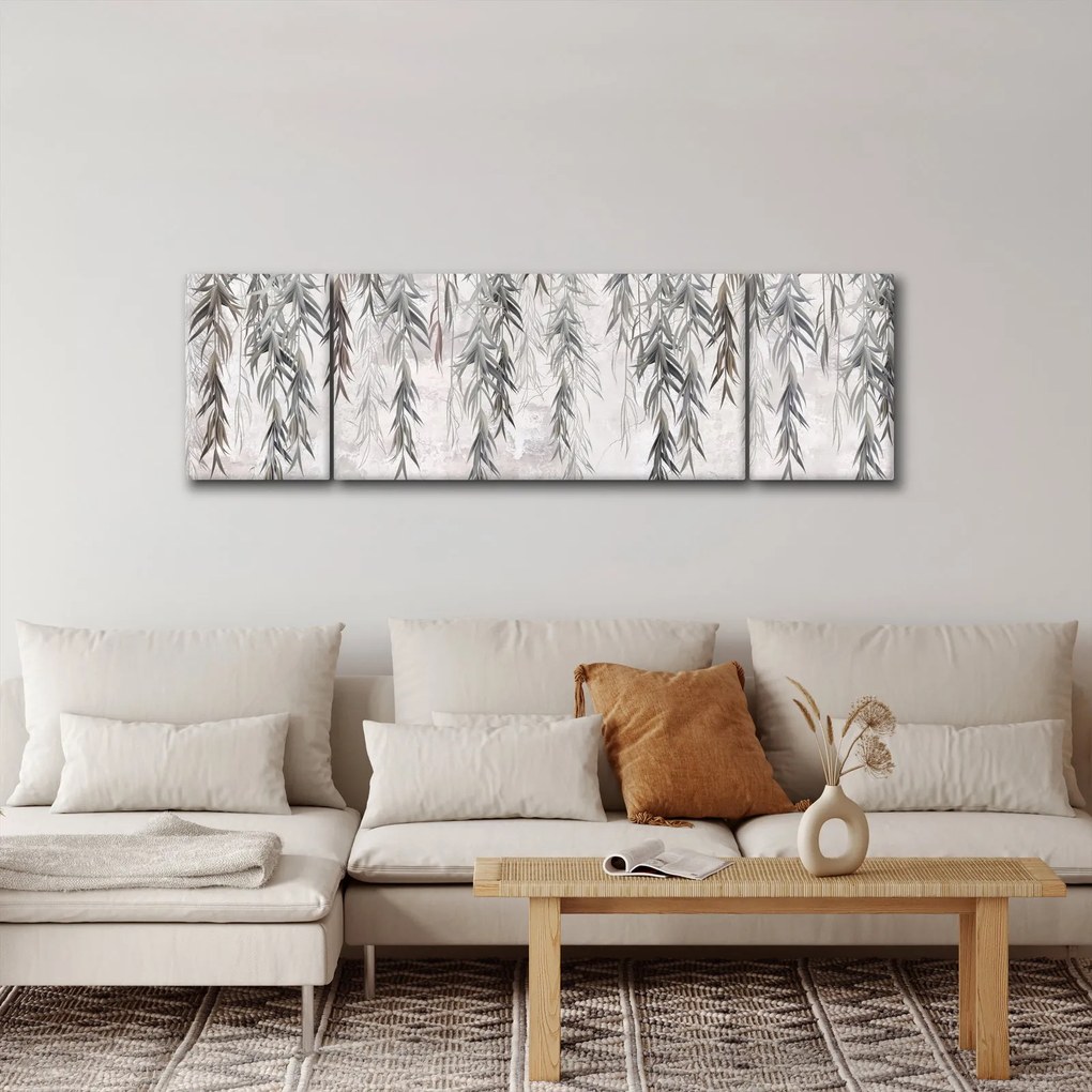 Obraz - Gałązki wierzby w szarym tynku (170x50 cm)