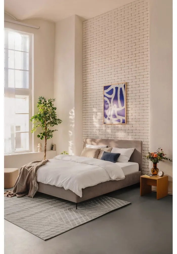 Szarobrązowe tapicerowane łóżko dwuosobowe ze stelażem 160x200 cm Noira Slim – Bonami Selection