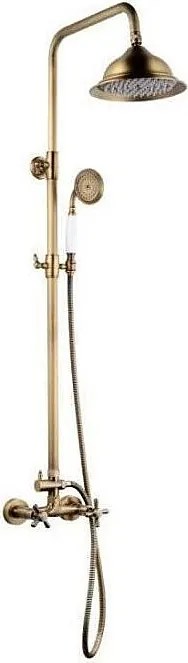 Retro kolumna prysznicowa w starym brązie z baterią mieszającą, regulowaną głowicą Ø205 mm z systemem antywapiennym, słuchawką ze stali nierdzewnej i wężem 1,5 m