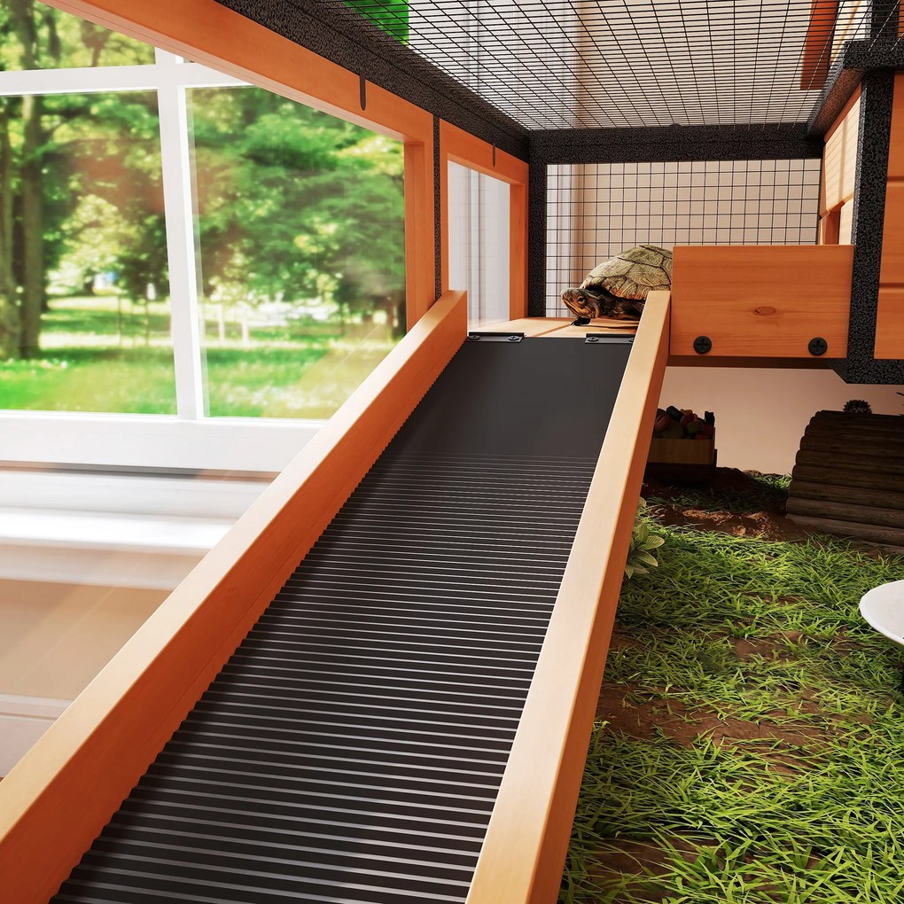 PawHut Domek dla żółwia, wybieg dla małych zwierząt, 2 pomieszczenia, 2 piętra, okna, rampy, akcesoria, drewno, stal, Żółty