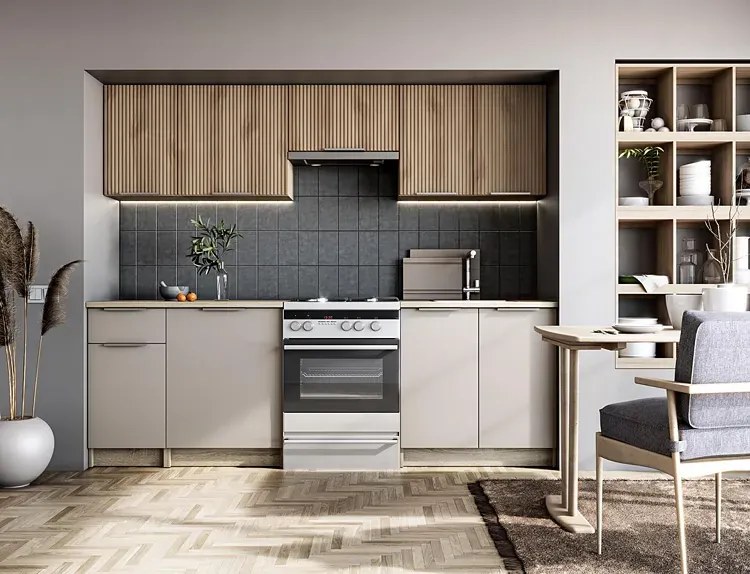 Zestaw mebli kuchennych orzech / kaszmir 240 cm G8-G74