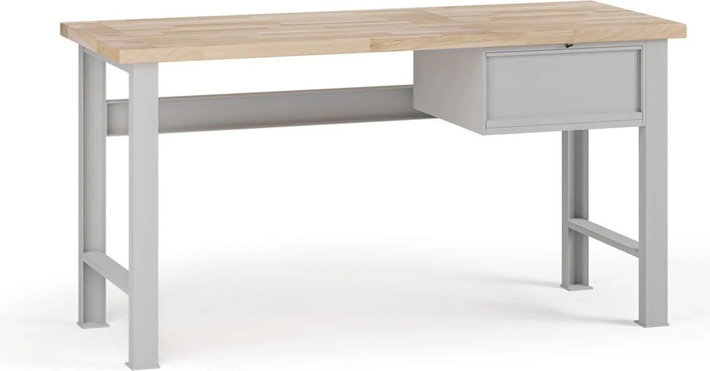 Stół warsztatowy G7, blat bukowy, 1700 x 800 x 840 mm, 1x kontener, 1x szuflada, szary