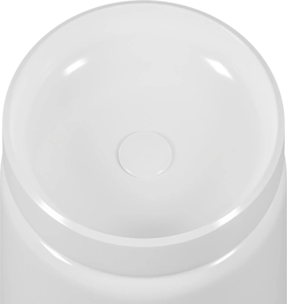 Umywalka z konglomeratu wolnostojąca okrągła biała błyszcząca 85 x 40 cm RONA White GLOW bez przelewu : Podłączenie syfonu - Do ściany