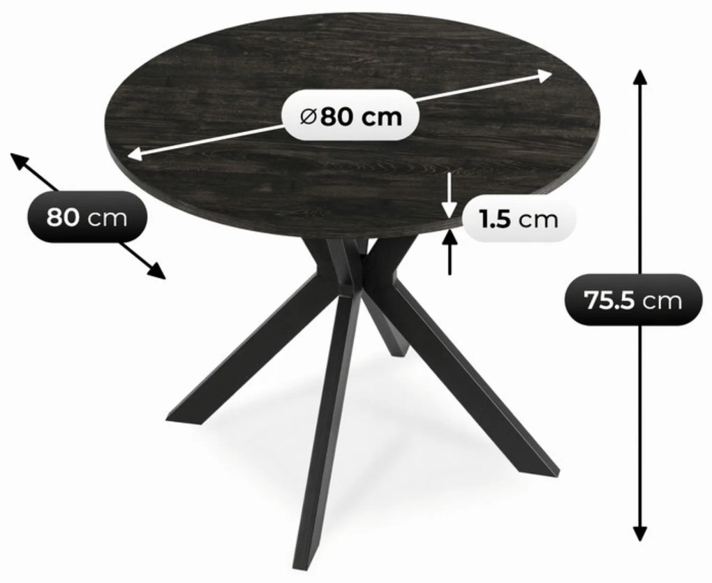 Stół Okrągły LAUREN 80 cm Czarny Loft Nowoczesny