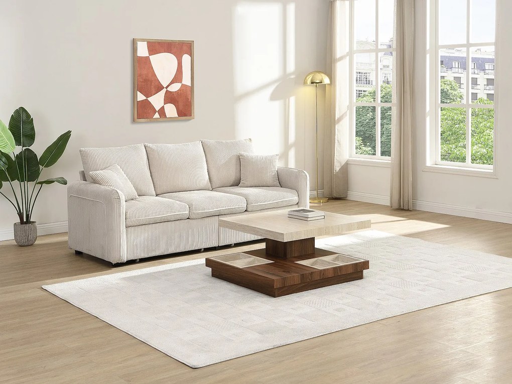 Stolik kawowy - FAUSTO - Obrotowy blat - MDF - Efekt trawertynu beżowego, ciemny naturalny