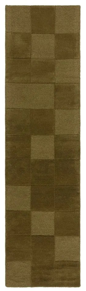 Wełniany chodnik tkany ręcznie w kolorze khaki 60x230 cm Checkerboard – Flair Rugs