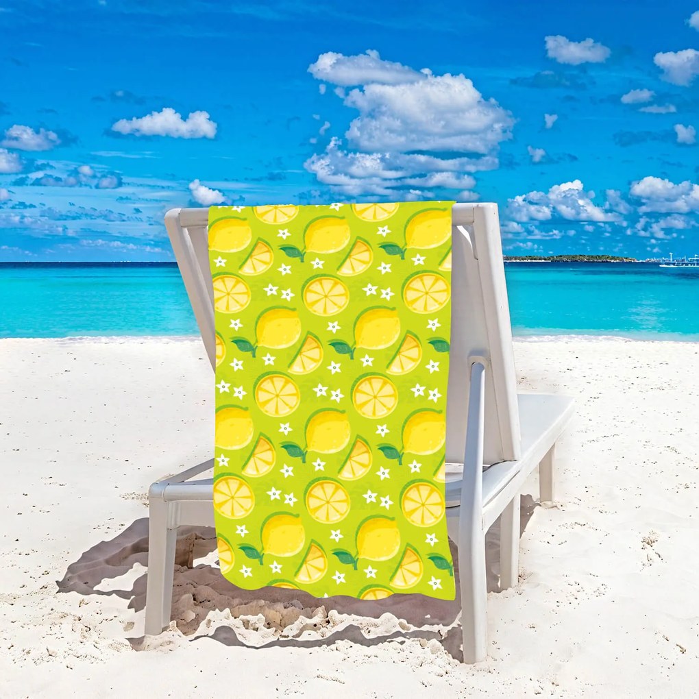 Ręcznik plażowy LEMONS 100x180 cm zielony, 100% mikrofibra