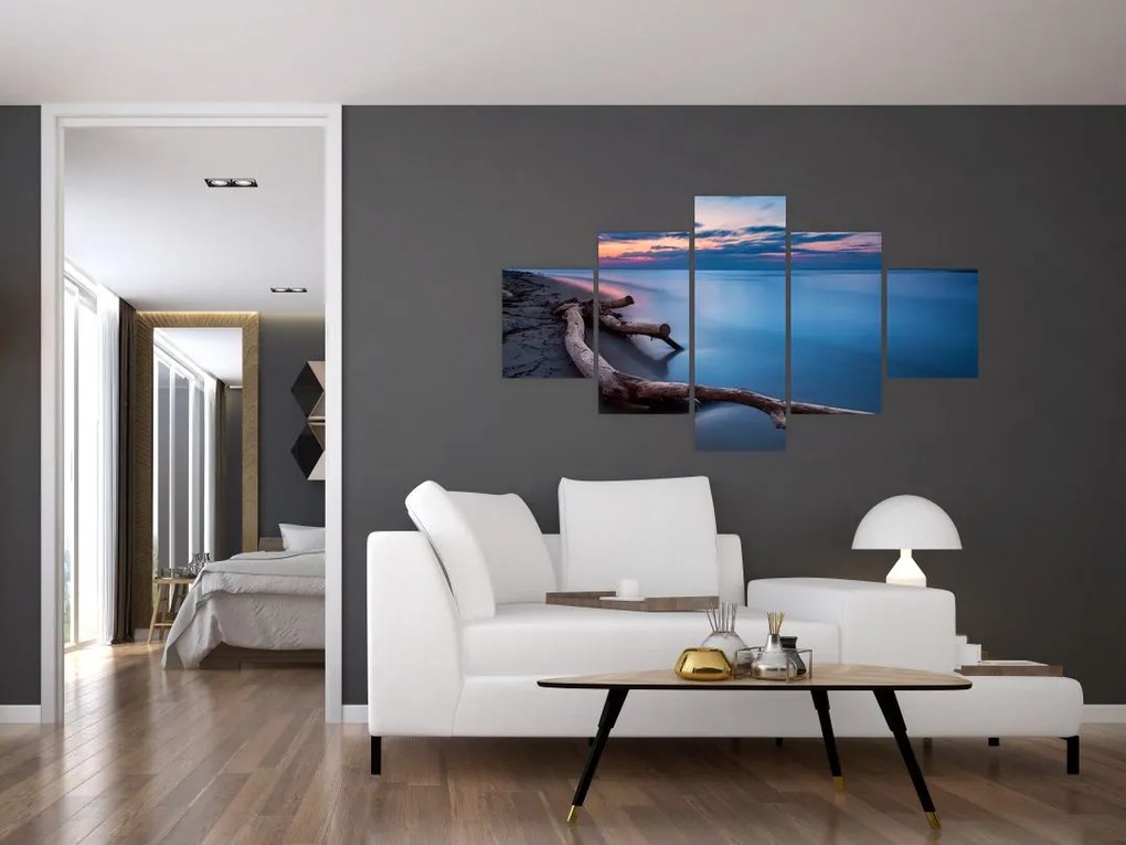 Obraz plaży o zachodzie słońca (125x70 cm)