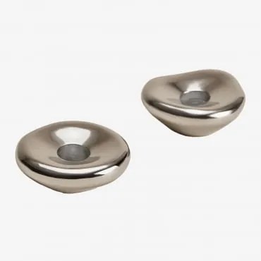 Zestaw 2 Świeczników Aluminiowych Nibs Chrome - Sklum