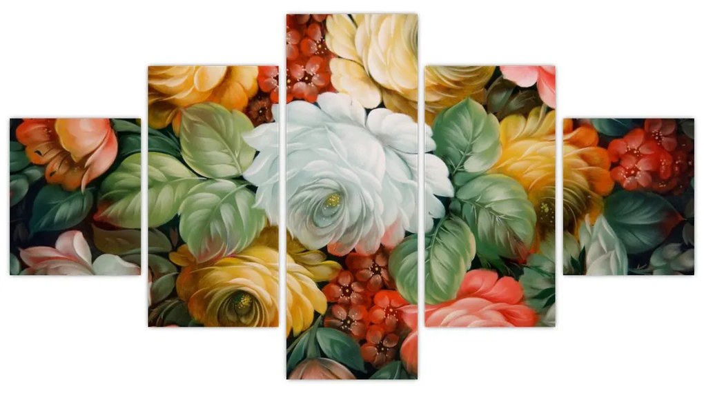 Obraz namalowanego bukietu kwiatów (125x70 cm)
