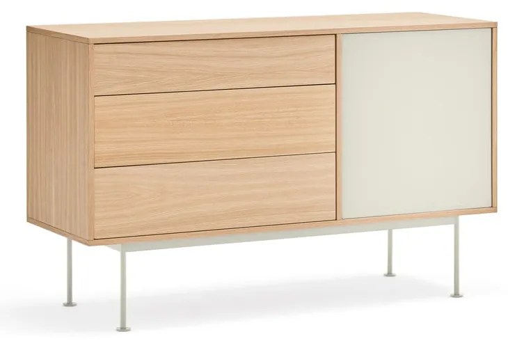 Kremowobiała komoda w dekorze drewna dębowego Teulat Yoko, szer. 128 cm