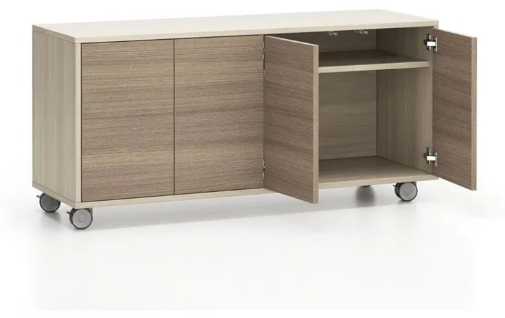 Komoda mobilna LAYERS, długa, 1200 x 400 x 575 mm, dąb naturalny / dąb bejcowany