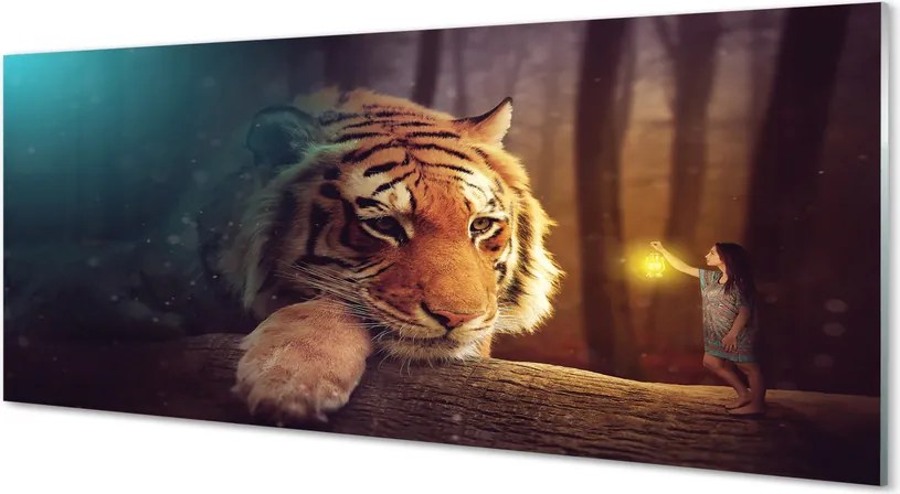 Panel szklany do Kuchni Spotkanie: Tygrys i Człowiek w Lesie