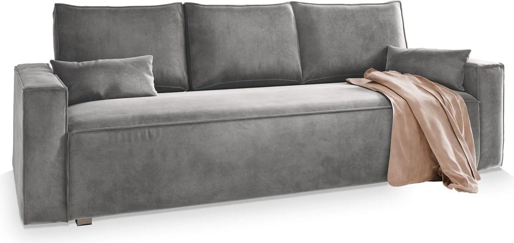 Masseno Sofa ALATRI z funkcją spania i pojemnikiem na pościel, Rozkładana sofa - Jasnoszary, MONOLITH 84