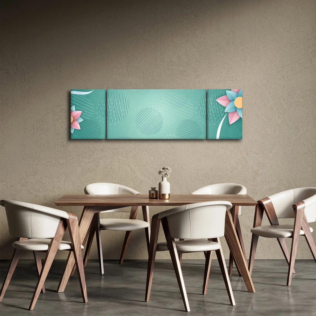 Obraz - Koła z kwiatami (170x50 cm)