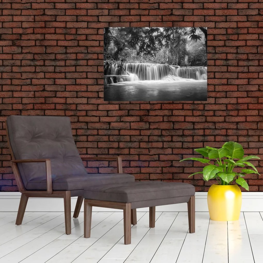 Obraz - Czarno-biały wodospad (70x50 cm)