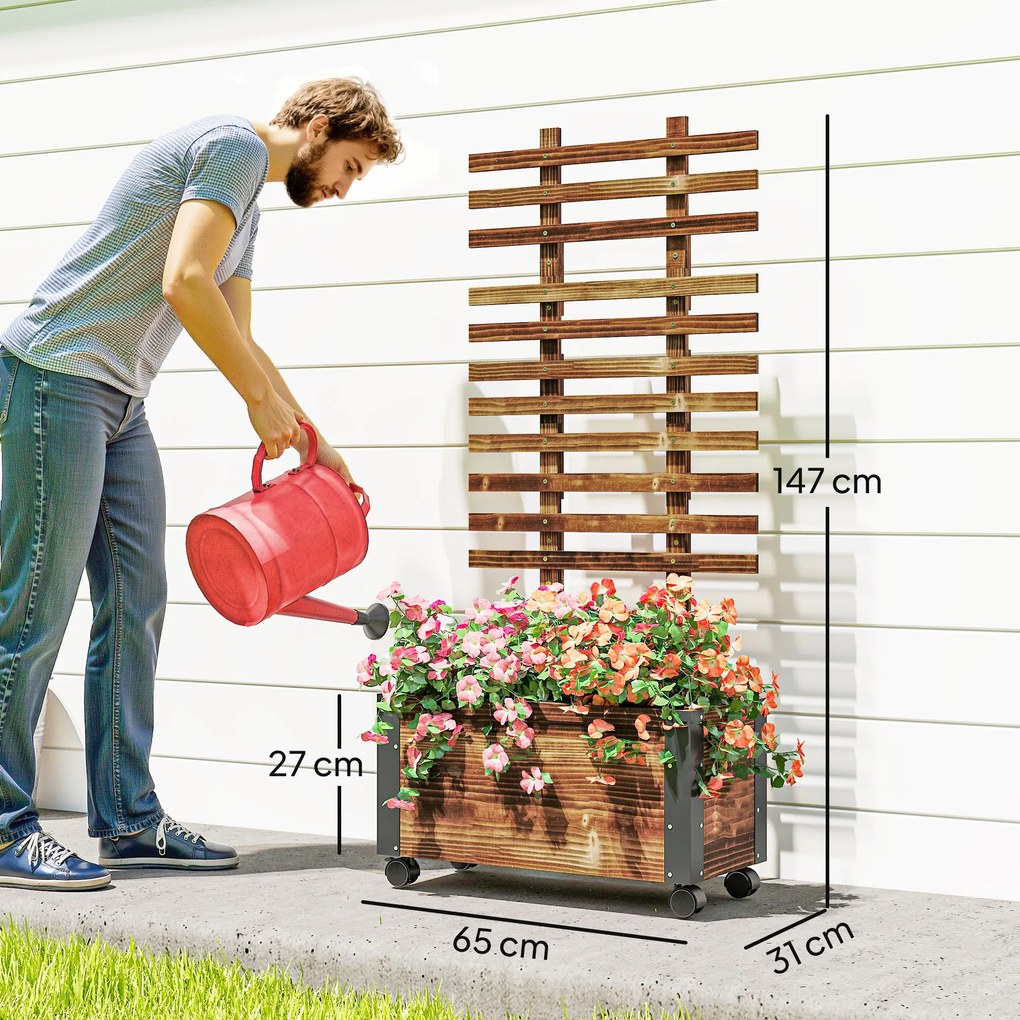 Outsunny Wysokie Łóżko z Podporą, na 4 Kółkach, Przetworzone Drewno Ciężkie, 65 cm x 31 cm x 147 cm, Czarny + Brązowy