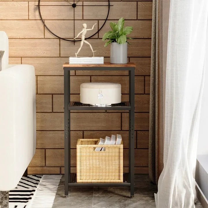 Stolik kawowy pomocniczy boczny z 2 półkami retro vintage loft brązowy