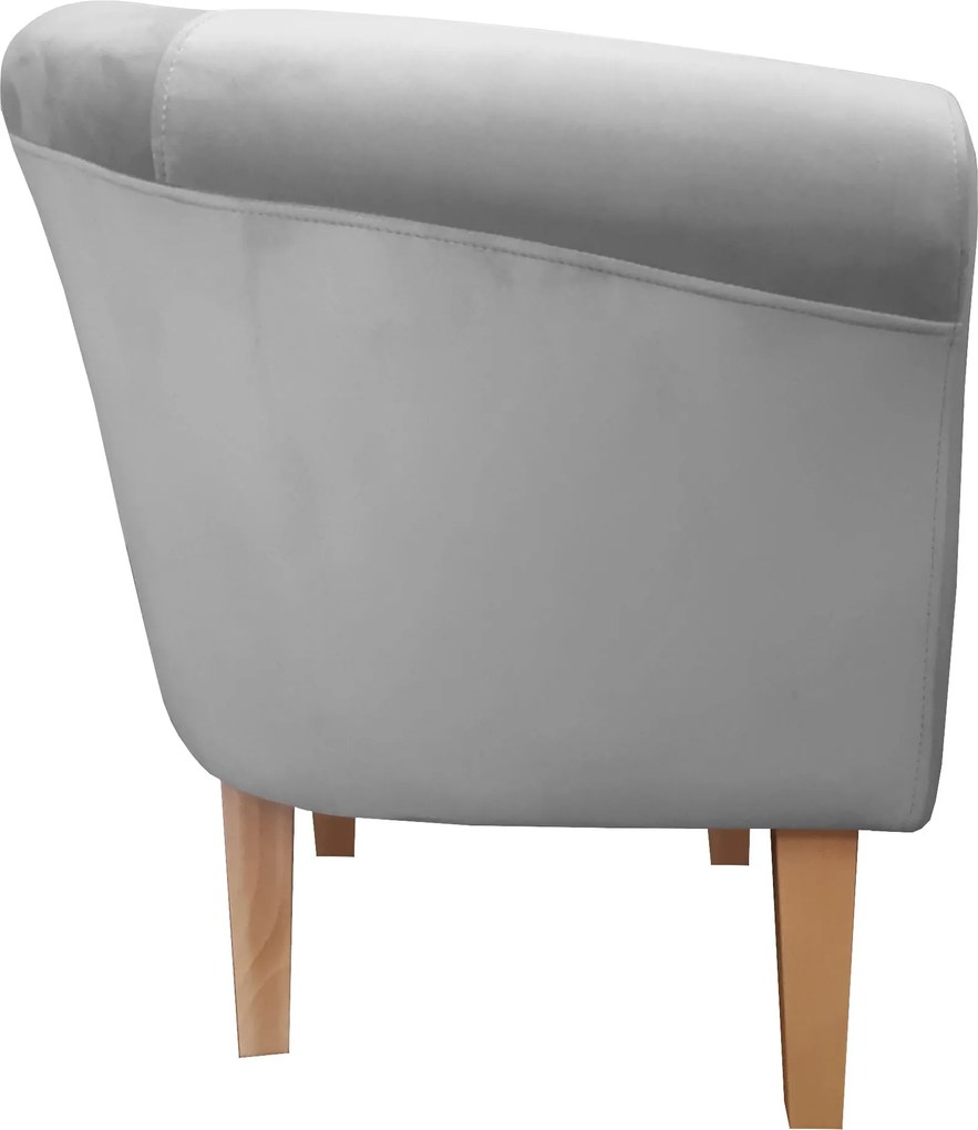 Fotel Milo tkanina Welur wygodny fotel tapicerowany do salonu i sypialni : Kolor nogi - Drewno, Kolor tkaniny - VELVET - MG17, Wysokość nogi - 20 cm