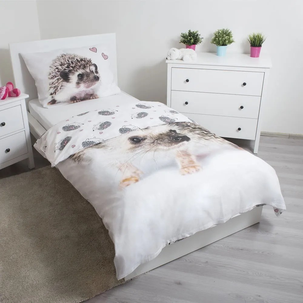 Biało-brązowa bawełniana pościel dziecięca jednoosobowa 140x200 cm Hedgehog – Jerry Fabrics