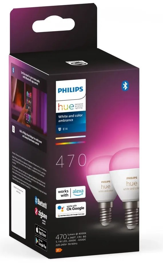 Inteligentne żarówki z gwintem E14, 5 W zestaw 2 szt. White and color ambiance – Philips Hue