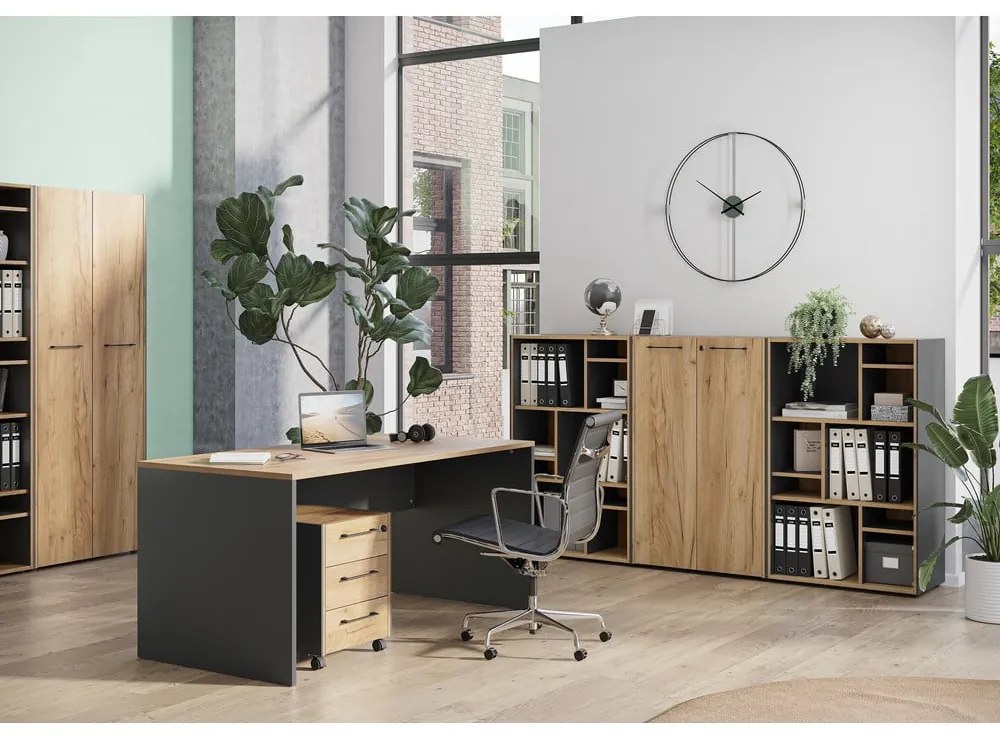 Antracytowo-naturalna szafa w dekorze dębu 75x196x40 cm Podium – Germania