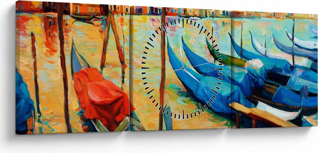 Obraz - Port w Wenecji (z zegarem) (90x30 cm)