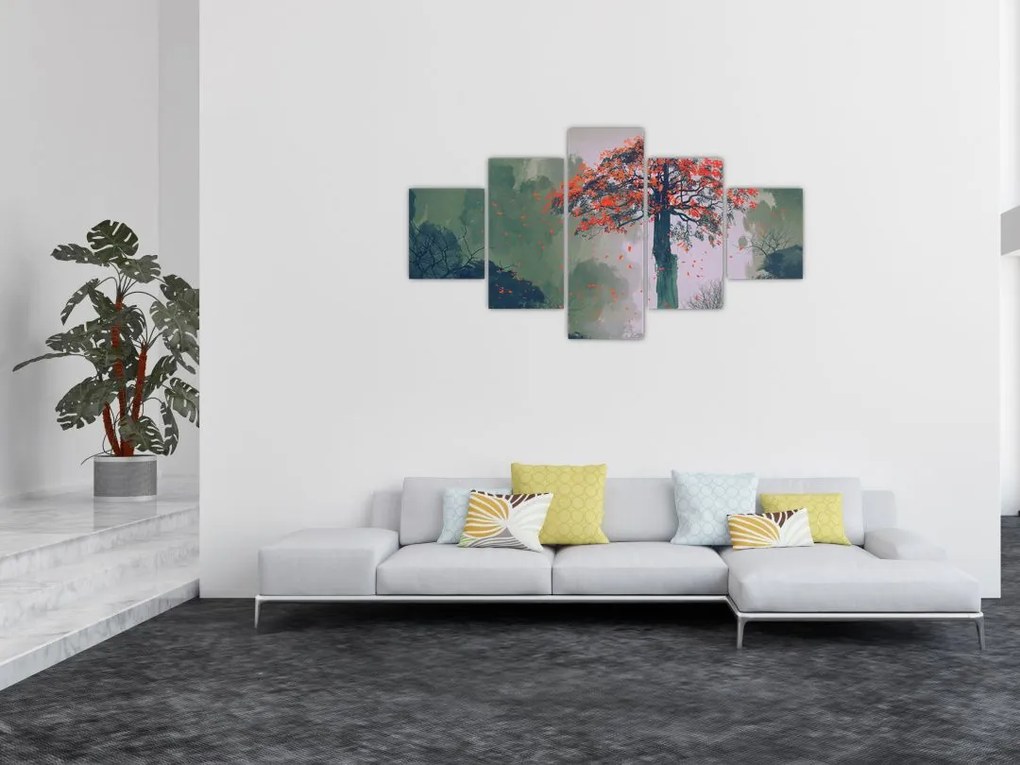 Obraz samotnego czerwonego drzewa (125x70 cm)