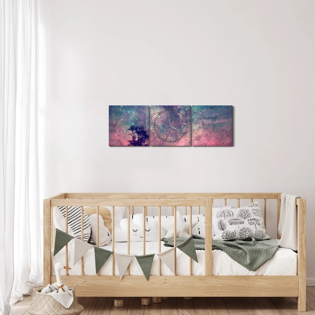 Obraz - Nieziemskie nocne niebo (z zegarem) (90x30 cm)
