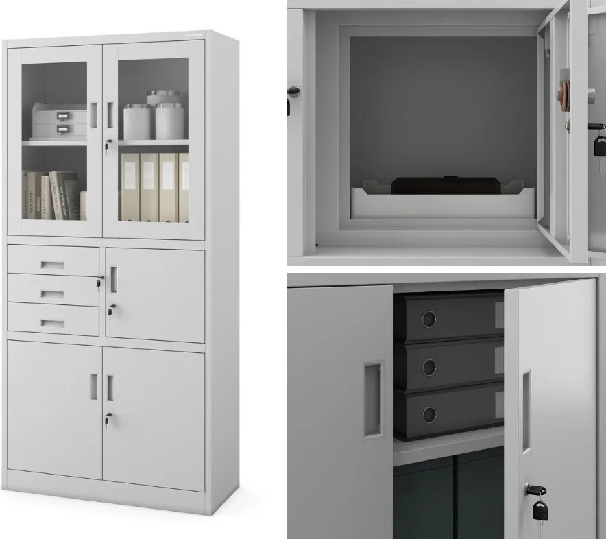 Biurowa szafa aktowa z sejfem Filip 90x40x185 cm szara