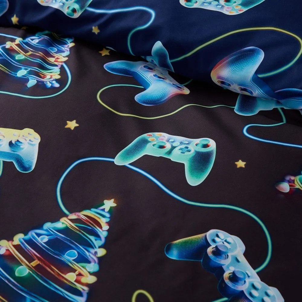 Czarno-niebieska pościel jednoosobowa 135x200 cm Christmas Gamer – Catherine Lansfield