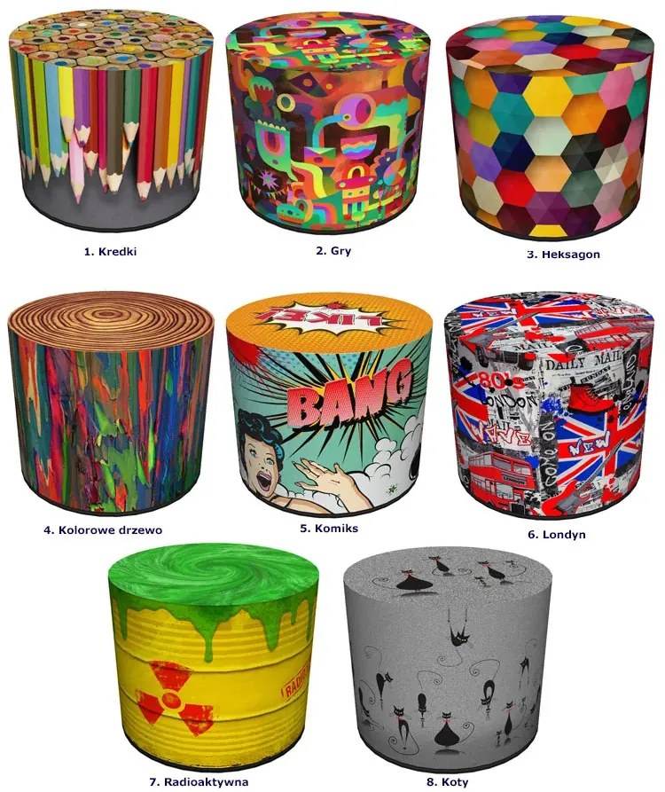 Okrągła kolorowa pufa dziecięca 8 wzorów M7-Z85