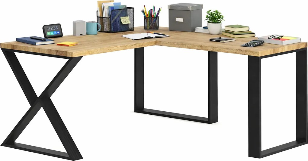 Dębowe loftowe biurko z dostawką 170x80 + 70x90 N1-A70