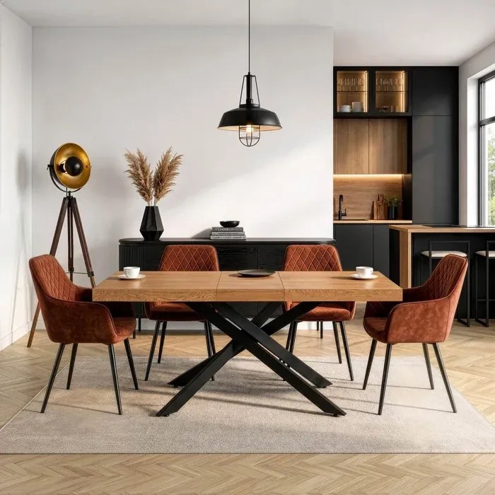 Stół Prostokątny Rozkładany HAMPTON 160-240 cm Dąb/Czarny do Jadalni Nowoczesny Loft