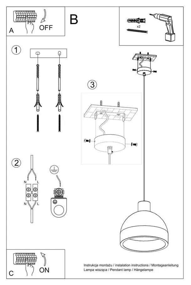 Jasnoszara lampa wisząca ø 28 cm Filippo – Nice Lamps