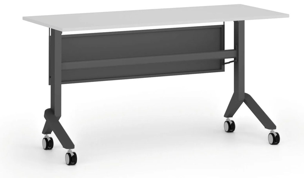 Mobilny stół PRIMO MOVE, 140x60 cm, czarna podstawa, biały