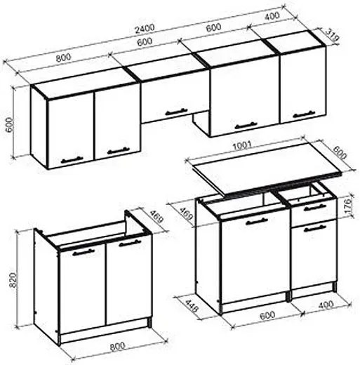 Zestaw mebli kuchennych 240 cm - dąb craft + antracyt T3-G91