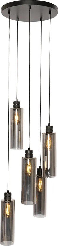 Inteligentna lampa wisząca czarna z przydymionym szkłem z 5 żarówkami Wifi A60 - Stavelot