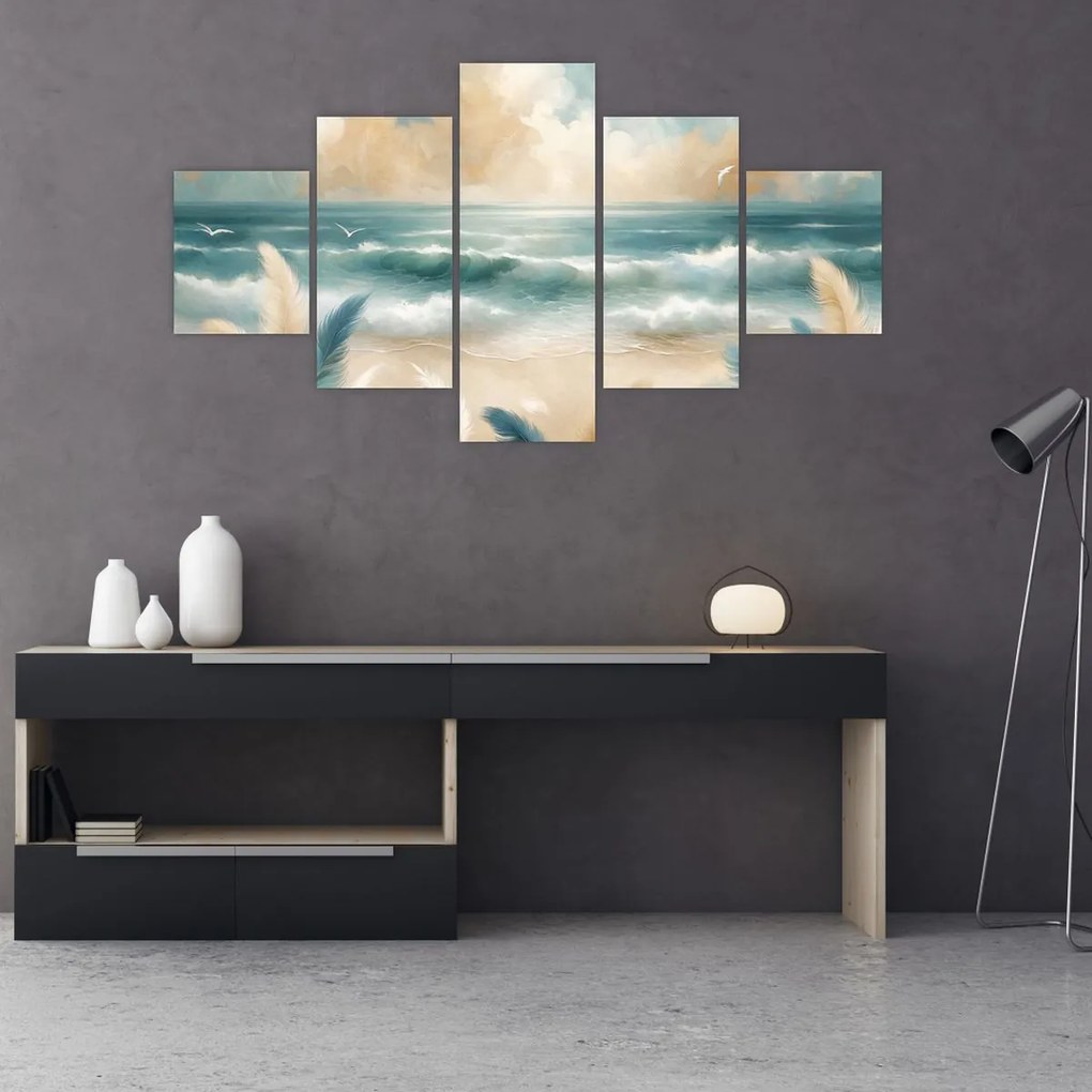 Obraz – Malowana plaża w delikatnych kolorach (125x70 cm)