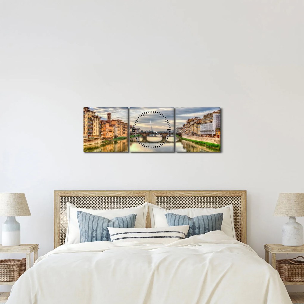 Obraz - Most przez rzekę (z zegarem) (90x30 cm)